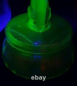 Antique Ornate Uranium Glass Candy/Trinket Bowl WithSquirrel Lid Rare 7 See Pics