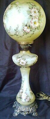 Antique Parlor 3 Globe Lamp Hand Painted Dogwood Roses Lamp Signed By Artist 30