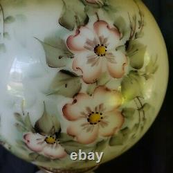 Antique Parlor 3 Globe Lamp Hand Painted Dogwood Roses Lamp Signed By Artist 30