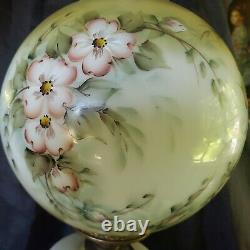 Antique Parlor 3 Globe Lamp Hand Painted Dogwood Roses Lamp Signed By Artist 30