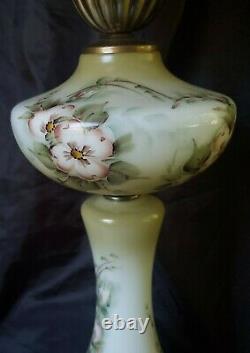 Antique Parlor 3 Globe Lamp Hand Painted Dogwood Roses Lamp Signed By Artist 30