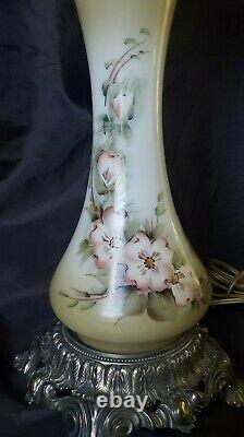 Antique Parlor 3 Globe Lamp Hand Painted Dogwood Roses Lamp Signed By Artist 30