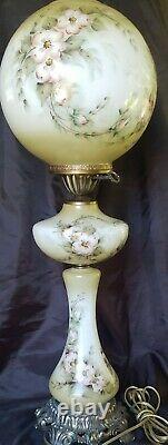 Antique Parlor 3 Globe Lamp Hand Painted Dogwood Roses Lamp Signed By Artist 30