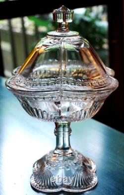 Antique Pressed Glass BANDED STAR Compote Candy Dish W Lid 1890 King & Sons RARE