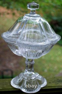 Antique Pressed Glass BANDED STAR Compote Candy Dish W Lid 1890 King & Sons RARE