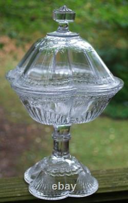 Antique Pressed Glass BANDED STAR Compote Candy Dish W Lid 1890 King & Sons RARE