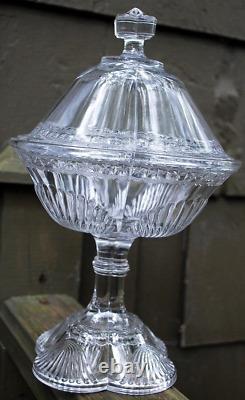 Antique Pressed Glass BANDED STAR Compote Candy Dish W Lid 1890 King & Sons RARE
