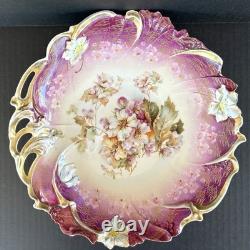 Antique Prussian S&T RS Germany Porcelain Bowl 11 Fuchsia With Roses
