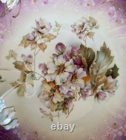 Antique Prussian S&T RS Germany Porcelain Bowl 11 Fuchsia With Roses