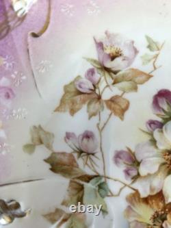 Antique Prussian S&T RS Germany Porcelain Bowl 11 Fuchsia With Roses