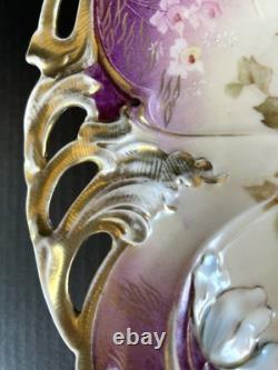 Antique Prussian S&T RS Germany Porcelain Bowl 11 Fuchsia With Roses