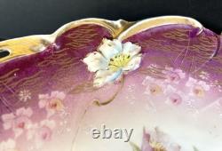 Antique Prussian S&T RS Germany Porcelain Bowl 11 Fuchsia With Roses