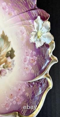 Antique Prussian S&T RS Germany Porcelain Bowl 11 Fuchsia With Roses