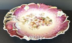 Antique Prussian S&T RS Germany Porcelain Bowl 11 Fuchsia With Roses