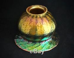 Antique Quezal Floriform Art Nouveau Glass Lamp Shade Kaleidoscope Of Colors