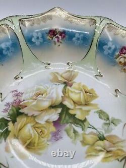 Antique RS Prussia Floral Bowl 11 With 12 Points. Red Mark. No Chips Cracks