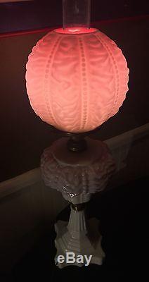 Antique Rare Lg Wright -fenton Parlor Light Milk Glass Pink Ruffled Beaded Globe