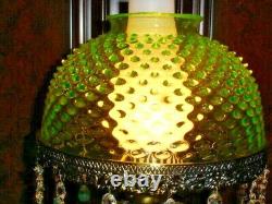 Antique Rare Uranium Big Lamp With 2 Colors Hobnail Glass, Gwtw
