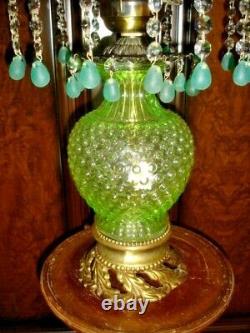 Antique Rare Uranium Big Lamp With 2 Colors Hobnail Glass, Gwtw