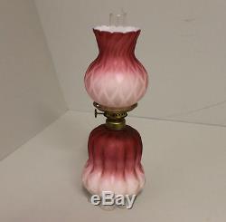 Antique Raspberry to Pink Satin Mother of Pearl Miniature Lamp