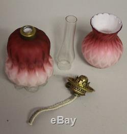Antique Raspberry to Pink Satin Mother of Pearl Miniature Lamp