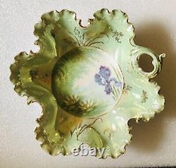 Antique Rosenthal Pate Sur Pate Porcelain Berry Bowl HP Lotus Flowers Dragonfly