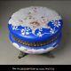 Antique Round Footed Floral Wavecrest Cobalt Blue 7 footed JEWELRY BOX