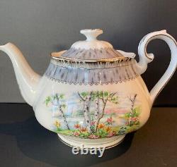 Antique Royal Albert Silver Birch Medium Teapot, 2 Creamers, 1 Open Sugar Bowl