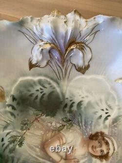 Antique Rs Prussia Bowl Winter Portrait Scene Floral Iris Mold 10.5 Rare