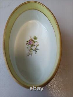 Antique Sevres Hand Painted Oval Bowl On Bronze Base France Roses Garland Beauty