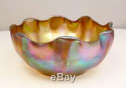 Antique Signed LCT Louis Comfort Tiffany & Co Gold Favrile 5 Ruffled Rim Bowl