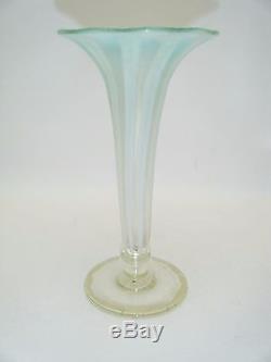 Antique Signed Louis Comfort Tiffany Green Pastel Favrile Trumpet Art Glass Vase