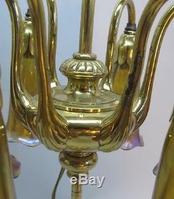Antique Signed Tiffany Studios Gold Dore Lily 6-Lamp #28590 c. 1910 art glass