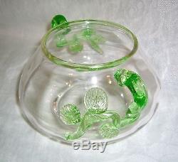 Antique Steuben Art Glass Frederick Carder Mat-su-noke Green Clear Vase Bowl
