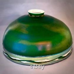 Antique Steuben Art Nouveau Glass Shade Green Aurene/intarsia Appld Border 10