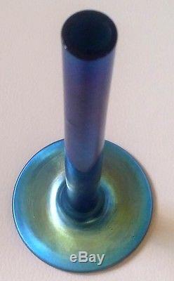 Antique Steuben Blue Aurene Stick-Bud Vase-Frederick Carder-Art Glass-Signed