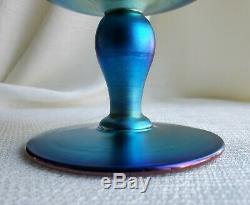 Antique Steuben Blue Iridescent Aurene Art Glass Footed 4x 6 Vase Compote