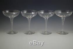 Antique Steuben Crystal Set Of 4 Hollow Stem Champagne Glasses, Monogram V