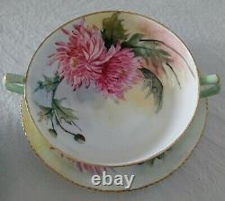 Antique T&V Limoges Hand Painted Flowers Porcelain Soup Bowls & Plates Set 8pcs