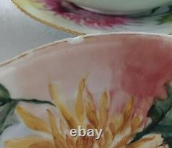 Antique T&V Limoges Hand Painted Flowers Porcelain Soup Bowls & Plates Set 8pcs