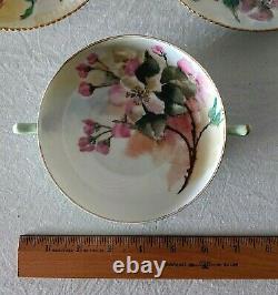 Antique T&V Limoges Hand Painted Flowers Porcelain Soup Bowls & Plates Set 8pcs