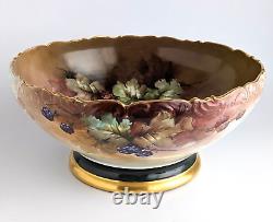 Antique T&V Limoges Hand-Painted Punch Bowl Blackberries, Wild Roses (1907-1919)