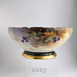 Antique T&V Limoges Hand-Painted Punch Bowl Blackberries, Wild Roses (1907-1919)