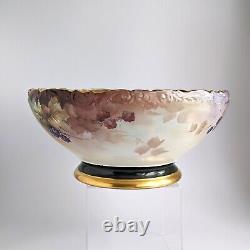 Antique T&V Limoges Hand-Painted Punch Bowl Blackberries, Wild Roses (1907-1919)