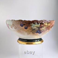 Antique T&V Limoges Hand-Painted Punch Bowl Blackberries, Wild Roses (1907-1919)