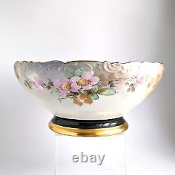 Antique T&V Limoges Hand-Painted Punch Bowl Blackberries, Wild Roses (1907-1919)