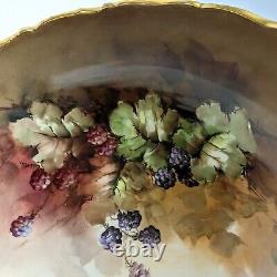 Antique T&V Limoges Hand-Painted Punch Bowl Blackberries, Wild Roses (1907-1919)