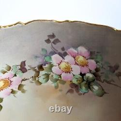 Antique T&V Limoges Hand-Painted Punch Bowl Blackberries, Wild Roses (1907-1919)