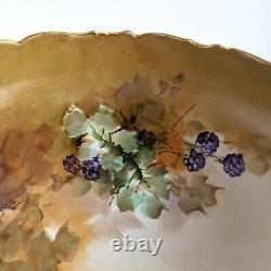 Antique T&V Limoges Hand-Painted Punch Bowl Blackberries, Wild Roses (1907-1919)