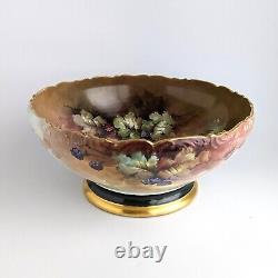 Antique T&V Limoges Hand-Painted Punch Bowl Blackberries, Wild Roses (1907-1919)